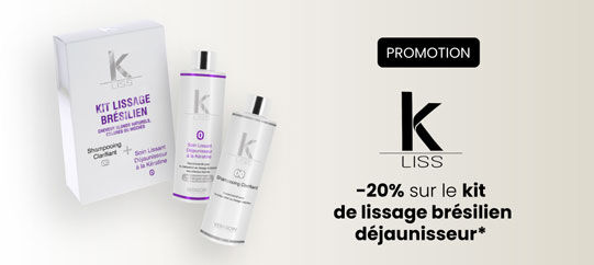 20% de remise sur le kit de lissage brésilien pour cheveux blond froid K-Liss par Kerasoin Professionnel*.