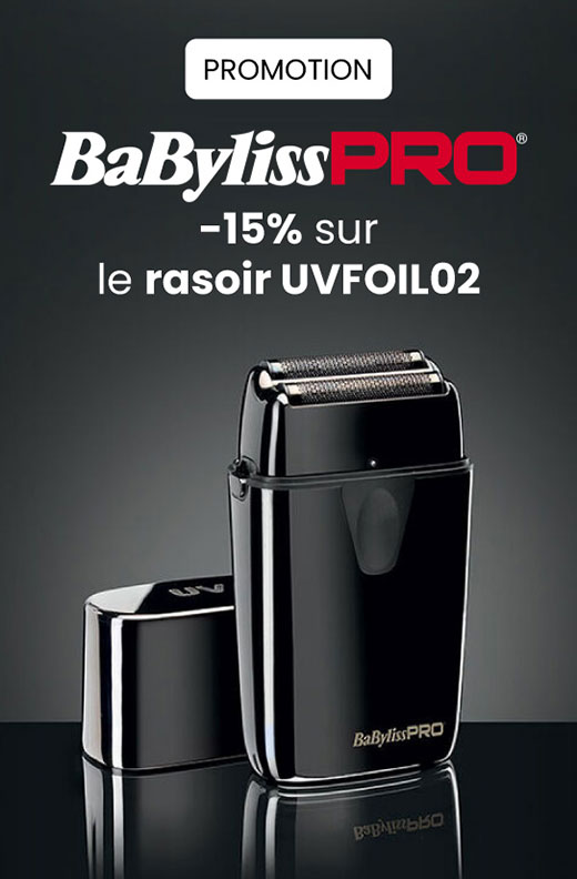 En octobre, profitez de -15% sur le Rasoir double grille avec lumière désinfectante UVFOIL02 de Babyliss Pro !